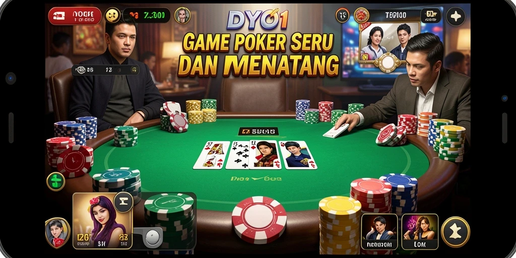Screenshot DYO1 menunjukkan momen seru permainan poker.