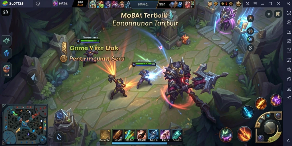 Tampilan dinamis gameplay MOBA di SLOT138 yang seru.